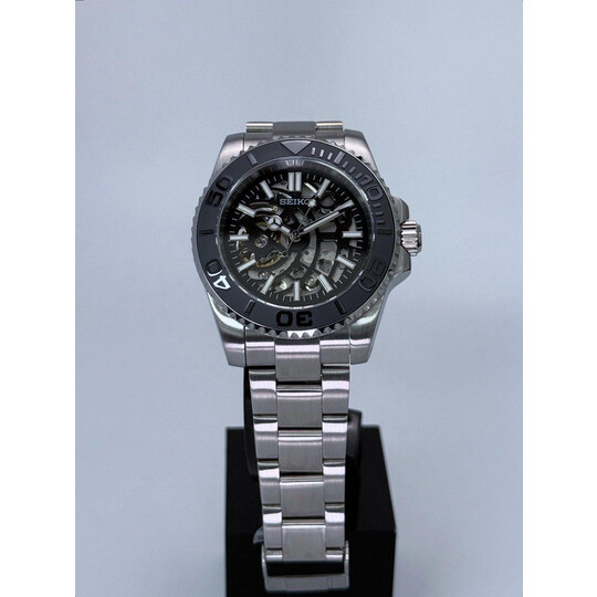 Custom Seiko Mod • Black Skeleton Silver Yachtmaster Automatic • 40mm